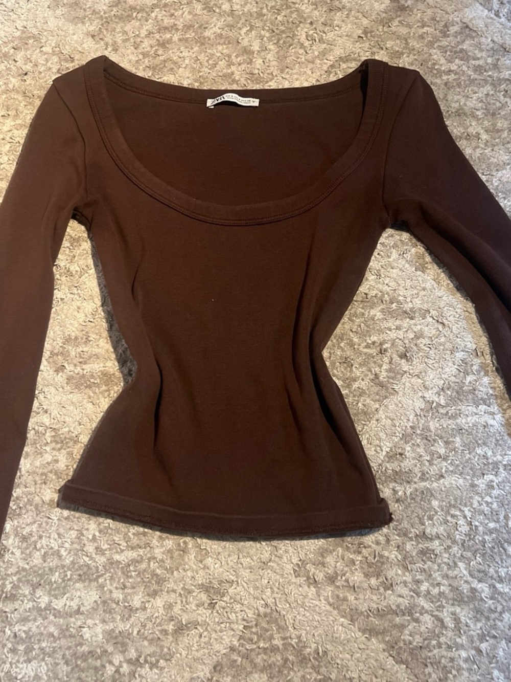 Zara Brown Scoop Neck Long Sleeve Tee